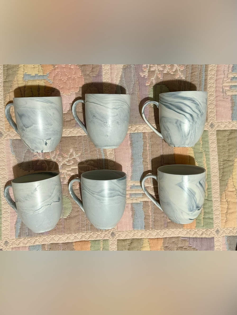 Marble-Effect Ceramic Mug Set - Light Gray (Set of 6)